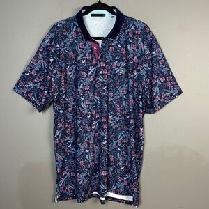 Greyson Golf Polo Shirt Mens XL Floral Cactus Print Blue Stretch Tropical